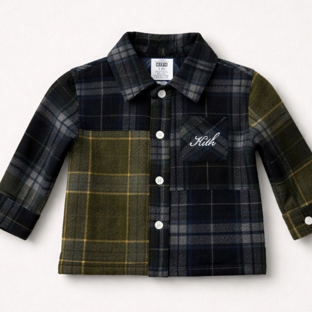 Kith Baby Blocked Ginza Black blue Green plaid wool blend shirt jacket shacket